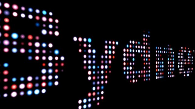 Sidney colorful led text over black