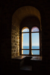 Fototapeta na wymiar The window of the Consul's castle in the Genoese fortress in Sudak, Crimea.