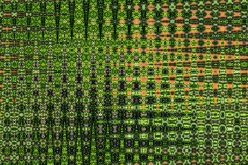 Abstract zigzag pattern with waves in green and orange tones. Artistic image processing created by floral photo. Beautiful multicolor pattern for any design. Background image