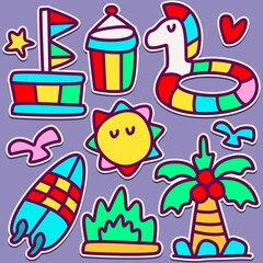 kawaii doodle cartoon summer designs for wallpaper, stickers, coloring books, pins, emblems, logos and more