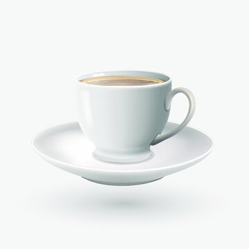 3d realistic vector cappuccino, americano, mocha coffee in white cups side view.