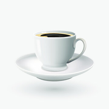White cup of coffee. 3d realistic vector isolated. Side view, cappuccino, americano, espresso.