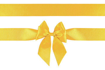 Gold yellow ribbon bow isolated on white background