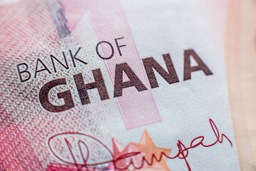 World money collection. Fragments of Ghana money - obrazy, fototapety, plakaty