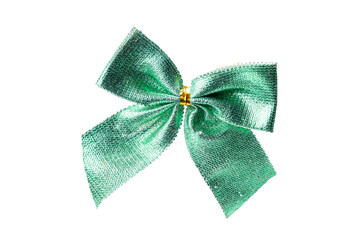 green shiny bow element isolated on a white background. object for christmas decoration