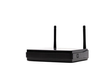 black wifi router device isolated on a white background. online and internet communication hardware