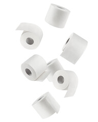 Falling Toilet paper isolated on white background, clipping path, full depth of field