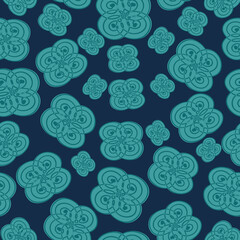 Dark Blue with geometric lined geometric whimsical flowers seamless pattern background design.