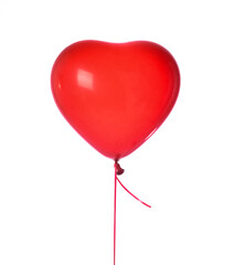 Fototapeta na wymiar Single red heart latex balloon object for birthday party or valentines day isolated on a white 