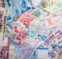 Fototapeta na wymiar Paper money background of the different countries