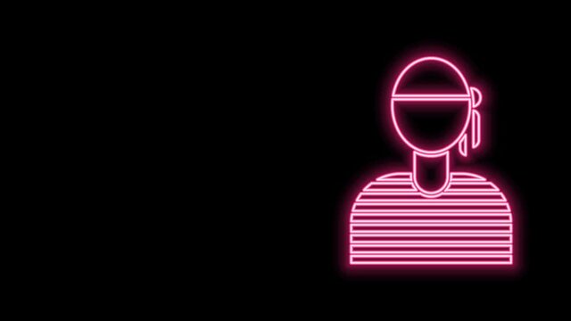Glowing neon line Sailor captain icon isolated on black background. 4K Video motion graphic animation