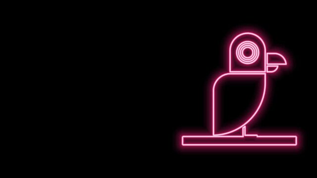 Glowing neon line Pirate parrot icon isolated on black background. 4K Video motion graphic animation