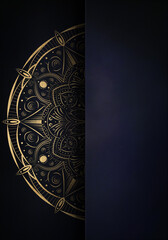 Vintage blue greeting card with golden Mandala. Great for invitation, flyer, menu, brochure, postcard, wallpaper, decoration, or any desired idea.