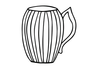 Hand drawn porcelain cup with pattern. Sketch drawing of ceramic mug. Doodle black on white vector illustration.