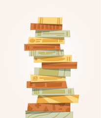 A front side stack of books, Pile of books illustration cartoon vector