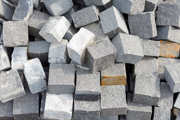 Pile of granite stone scraps from blanks.