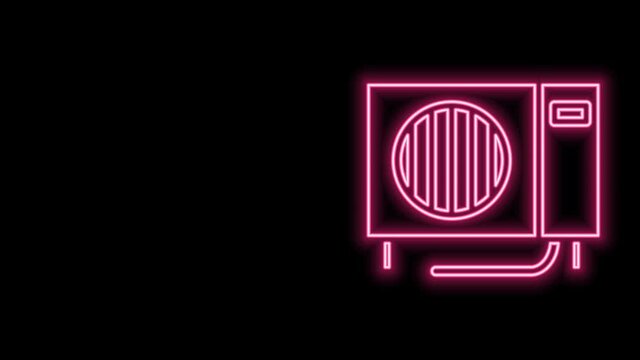 Glowing neon line Air conditioner icon isolated on black background. Split system air conditioning. Cool and cold climate control system. 4K Video motion graphic animation