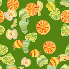 Seamless digital paper pattern with juicy fruit watercolor