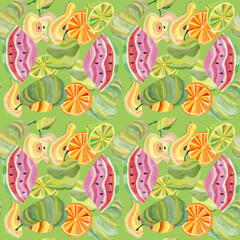 Seamless digital paper pattern with juicy fruit watercolor