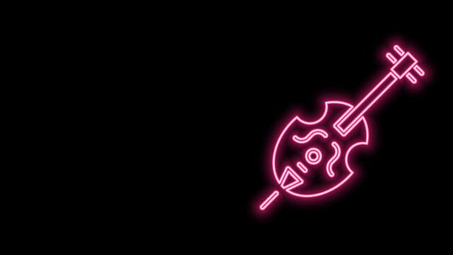 Glowing neon line Violin icon isolated on black background. Musical instrument. 4K Video motion graphic animation