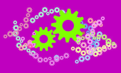 Working. Colorful gear wheels. Achievements and objectives. Abstract illustration with references to the concept of creative meeting, team solution, progress, evolution or teamwork.