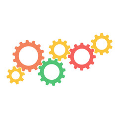 Integrated Cogs or Gears. Connected Cogwheels.