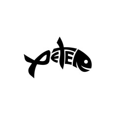 Peter wordmark vector illustration
in fish shape as symbol  of Simeon Peter was a fisherman before.