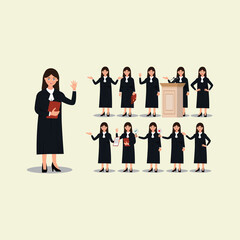 character set design for female lawyer - vector illustration