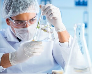 Fototapeta premium Biotechnology concept with scientist in lab