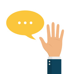 Businessman Hand Raised Up with Speech Bubble.