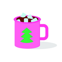 Beverage with marshmallow. Vector cartoon illustration in flat style. Isolated object on white.