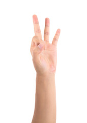 One hand making OK gesture in front of white background