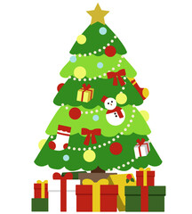 クリスマスツリーの下にプレゼントが置いてあるイラスト