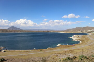 lake in the mountain on the road at the beach