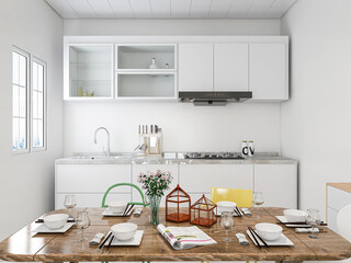 There are bright chairs and dining room facilities