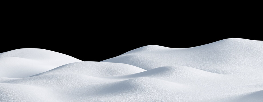 Isolated snow hills landscape. Winter snowdrift background. 3D render image.