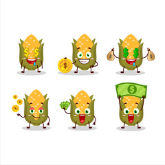 Corn cartoon character with cute emoticon bring money