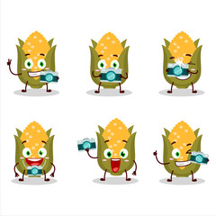 Photographer profession emoticon with corn cartoon character