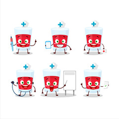 Doctor profession emoticon with cranberry juice cartoon character
