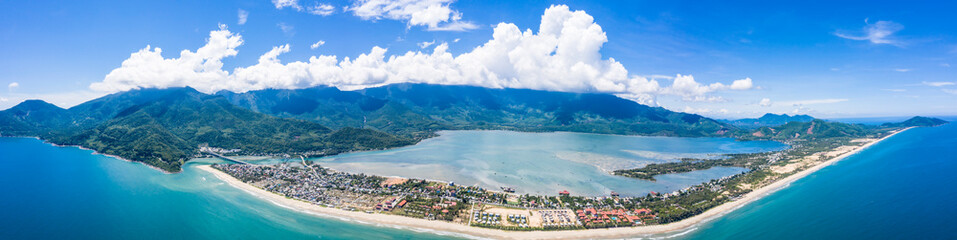 Fototapeta na wymiar Aerial view of Lang Co bay and beach, Hai Van pass, Lap An lagoon, Hue, Vietnam.