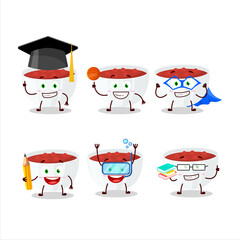 School student of cranberry sauce cartoon character with various expressions