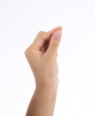 The one in front of a white background is making a gesture of pinching something