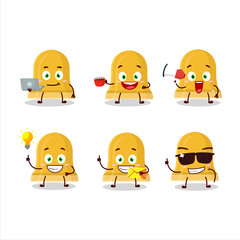 Gold bell cartoon character with various types of business emoticons