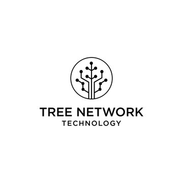 Tree Network Internet Digital Logo Design Vector
