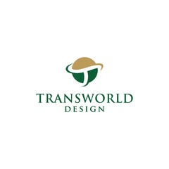 Modern T Initial Logo Design with Trans World and Global Network Connection Elements