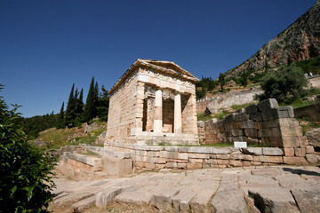 Fototapeta na wymiar Athenian Treasury in Delphi, Greece