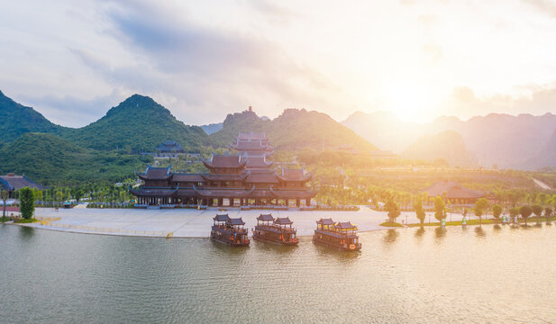 Aerial landscape of Tam Chuc pagoda: The world largest pagoda located in Ha Nam province of Vietnam.