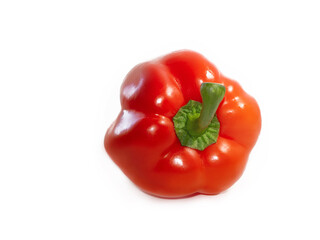 red bell pepper with green leg on white background