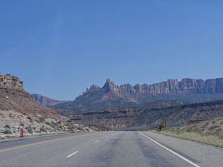 Wide shot of beautiful landscape at Zion National Park in Utah, USA.