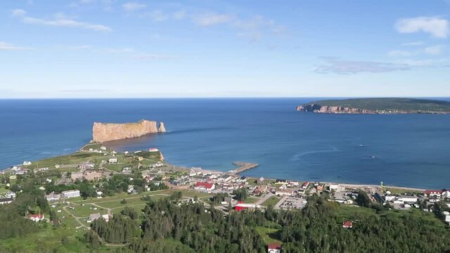 Beautiful panorama of Perc&eacute; as seen from the Geoparc platform